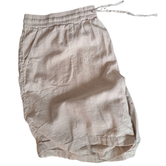 NATURALS Linen flax shorts oatmeal neutral coastal beachy drawstring comfy 2X - Picture 1 of 7